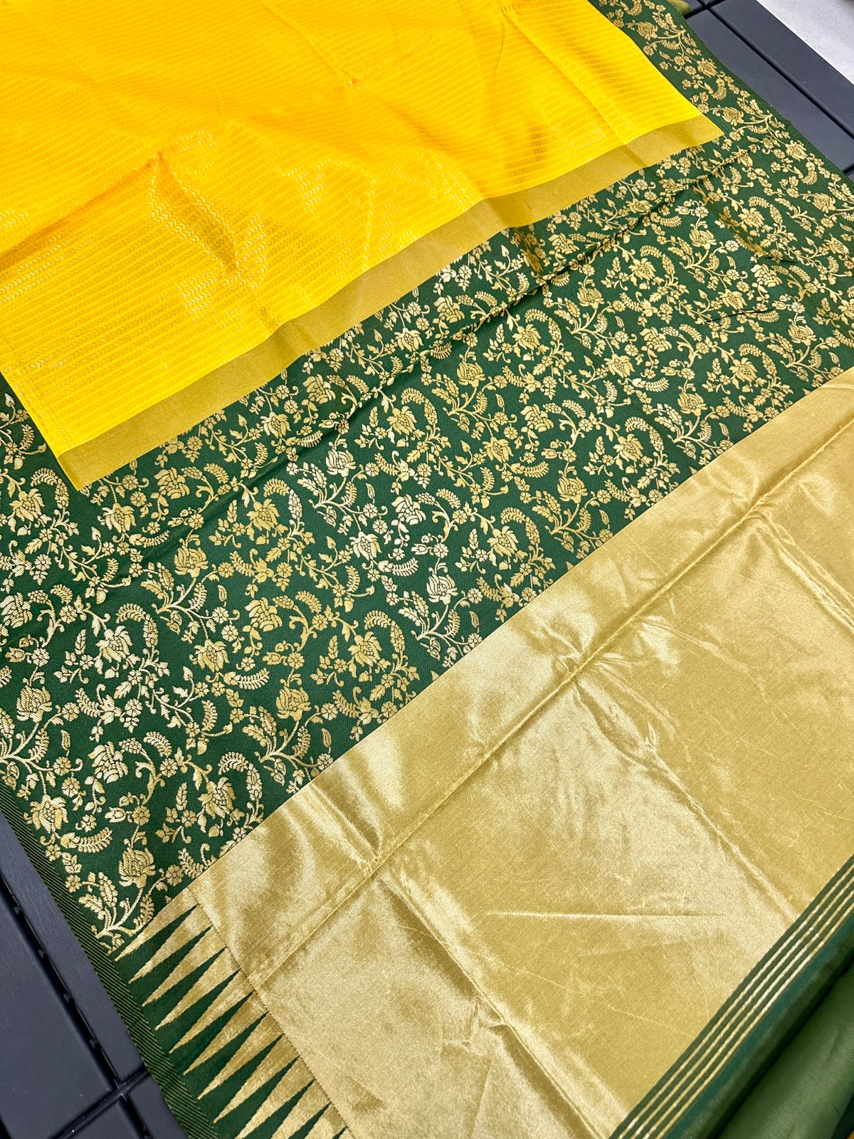Yellow Flower By Aab Soft Lichi Silk Ocassion Wear Saree Suppliers In India